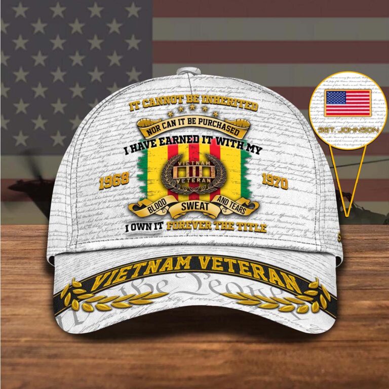 Personalized name 3d printed vietnam veteran cap blood sweat and tears