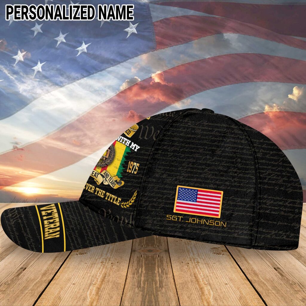 Personalized name 3d printed vietnam veteran cap blood sweat and tears