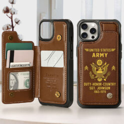 Personalized US Army Veteran Leather Flip Wallet Phone Case UKTZ5070301