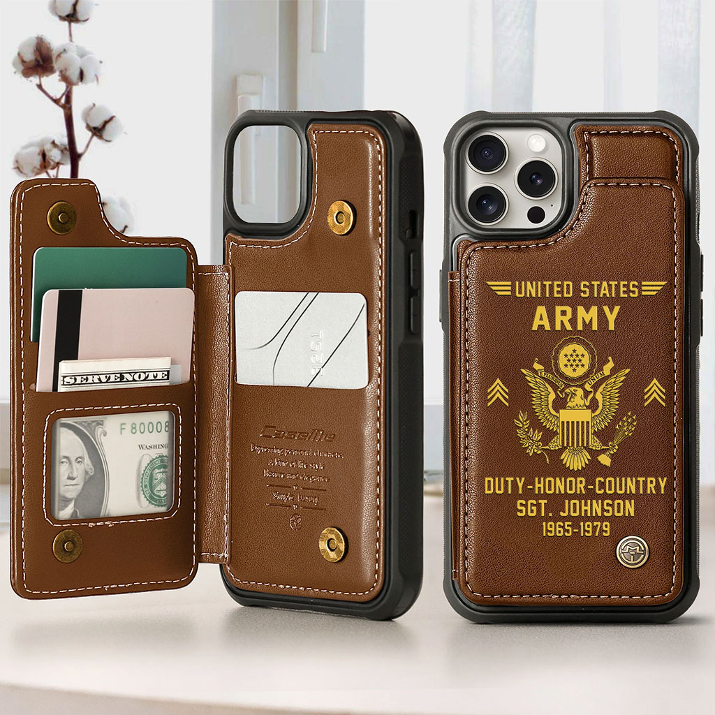 Personalized US Army Veteran Leather Flip Wallet Phone Case UKTZ5070301
