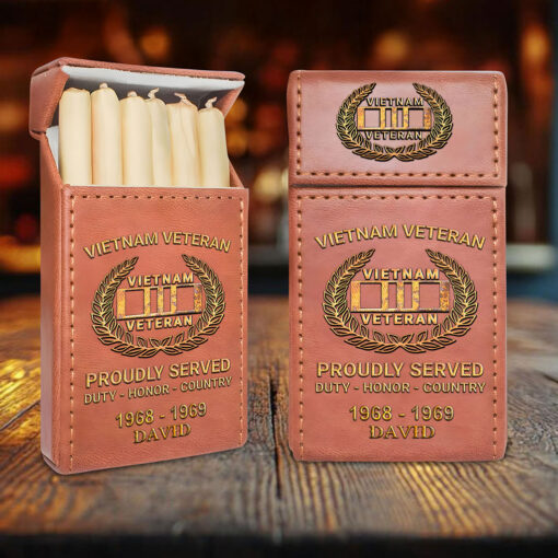 Custom Vietnam Veteran Leather Cigarette Case, Gift for Veterans UKTZ5140302