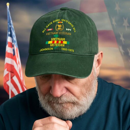 Personalized Distressed Washed Cotton Vietnam Veteran Printed Hat QFTD5210302 - Image 2