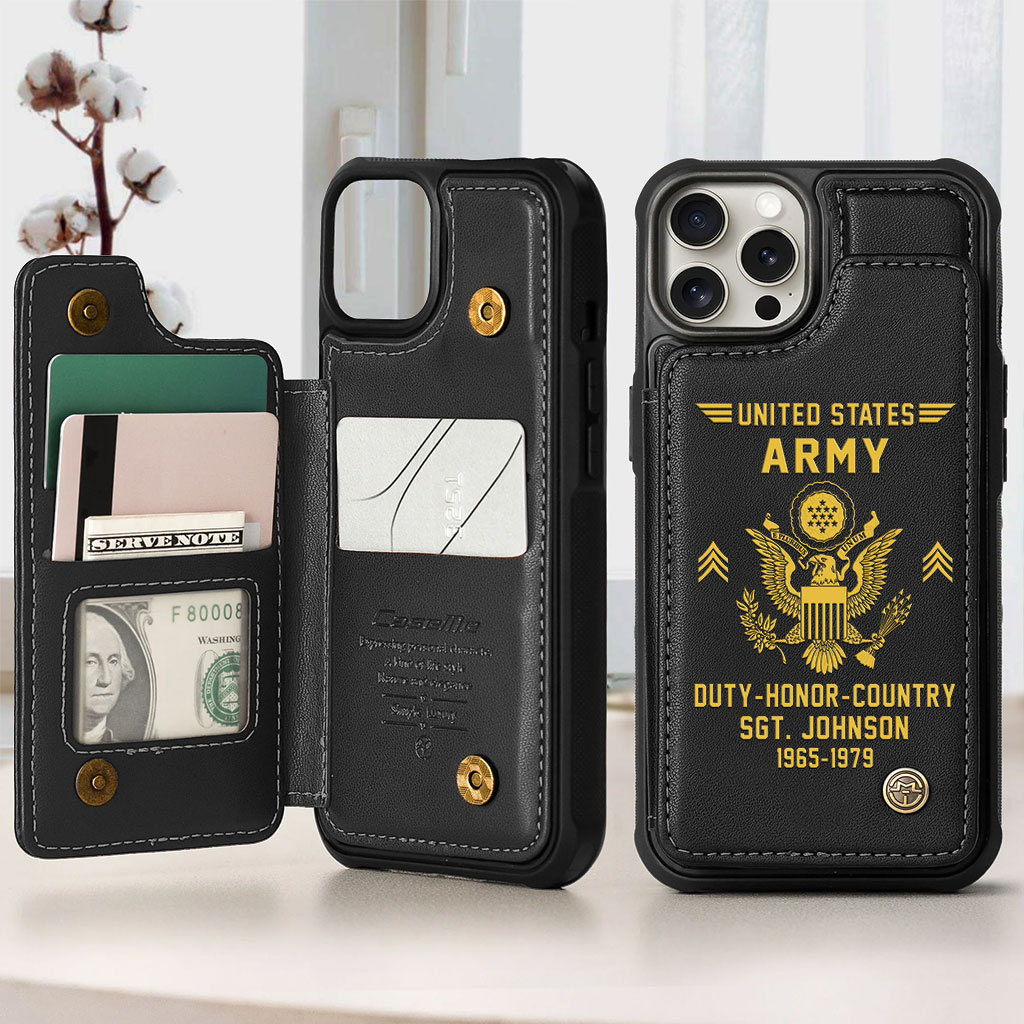 Personalized US Army Veteran Leather Flip Wallet Phone Case UKTZ5070301 - Image 2