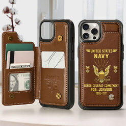 Personalized US Navy Veteran Leather Flip Wallet Phone Case UKTZ5070303