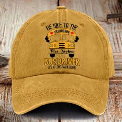 Personalized School Bus Driver Distressed Washed Cotton Printed Hat, Gift for School Bus Driver, School Bus Driver Appreciation NPHM5280401