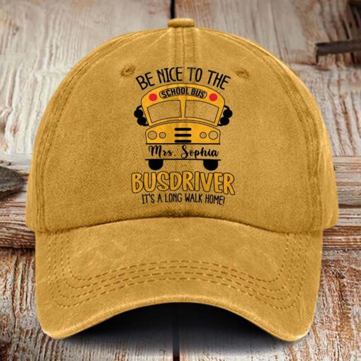 Personalized School Bus Driver Distressed Washed Cotton Printed Hat, Gift for School Bus Driver, School Bus Driver Appreciation NPHM5280401