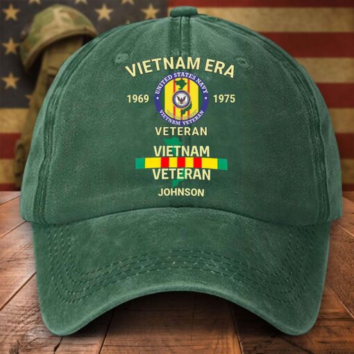 Personalized Distressed Washed Cotton Vietnam Veteran Printed Hat UKND5020401 - Image 4