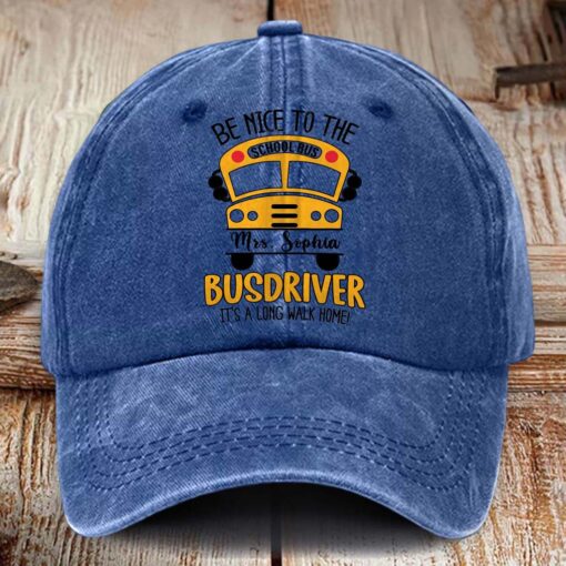Personalized School Bus Driver Distressed Washed Cotton Printed Hat, Gift for School Bus Driver, School Bus Driver Appreciation NPHM5280401 - Image 2