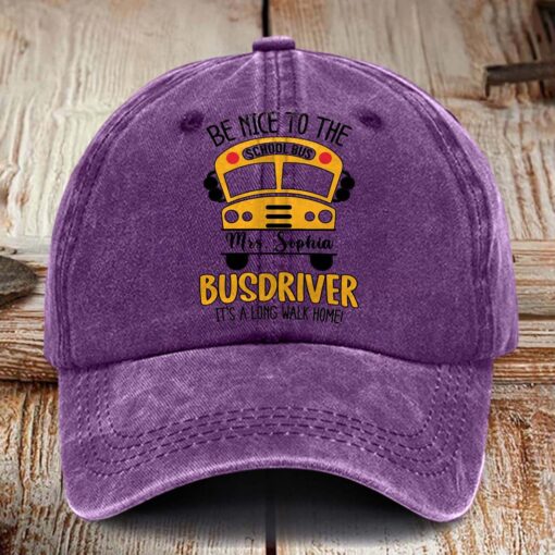 Personalized School Bus Driver Distressed Washed Cotton Printed Hat, Gift for School Bus Driver, School Bus Driver Appreciation NPHM5280401 - Image 3