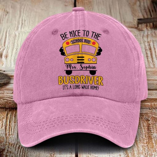 Personalized School Bus Driver Distressed Washed Cotton Printed Hat, Gift for School Bus Driver, School Bus Driver Appreciation NPHM5280401 - Image 4