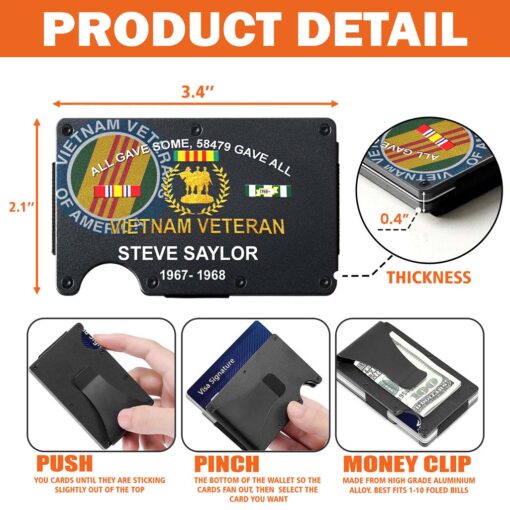 Personalized Vietnam Veteran Metal Card Holder, Metal Wallet QFHM5290403 - Image 4