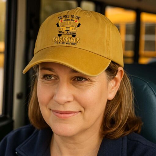 Personalized School Bus Driver Distressed Washed Cotton Printed Hat, Gift for School Bus Driver, School Bus Driver Appreciation NPHM5280401 - Image 6