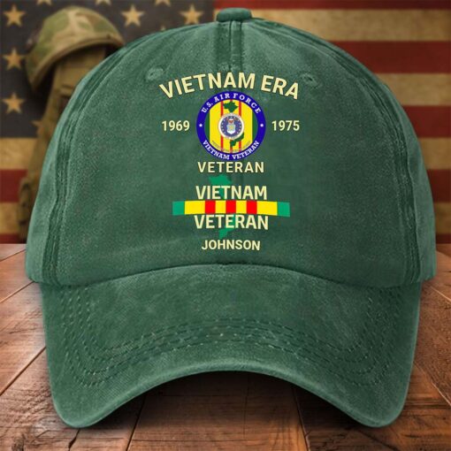Personalized Distressed Washed Cotton Vietnam Veteran Printed Hat UKND5020401 - Image 6