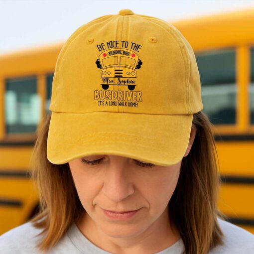 Personalized School Bus Driver Distressed Washed Cotton Printed Hat, Gift for School Bus Driver, School Bus Driver Appreciation NPHM5280401 - Image 7