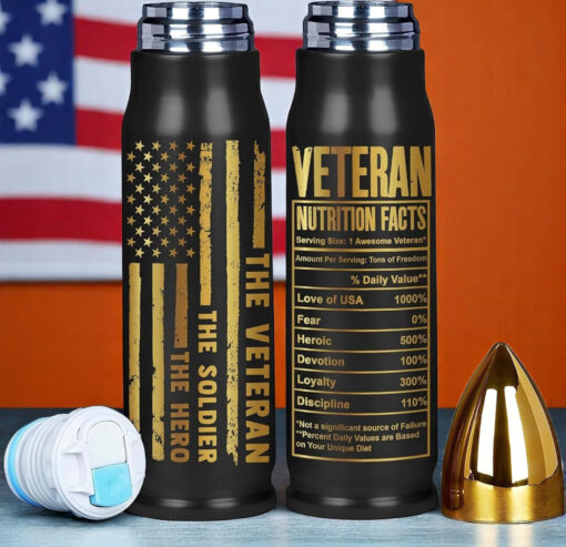 Personalized Veteran Bullet Tumbler, Tumbler for Veterans, Army, Navy, Air Force, Marine Corps – Fathers Day, Birthday, Veterans Day Gift for Men, Him QFTD5240410