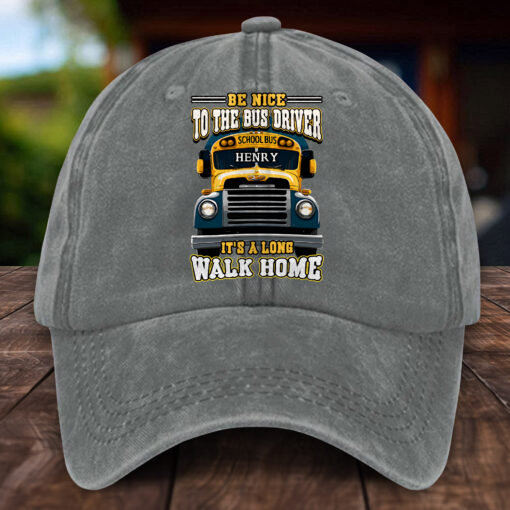 Personalized School Bus Distressed Washed Cotton Printed Hat MQHH5150502 - Image 4