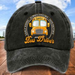 Personalized School Bus Distressed Washed Cotton Printed Hat MQND5220503