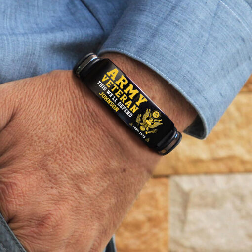 Personalized US Army Veteran Bracelet – Custom Name, Rank & Service Years Gift for Military Retired Men MQTZ5070504 - Image 3