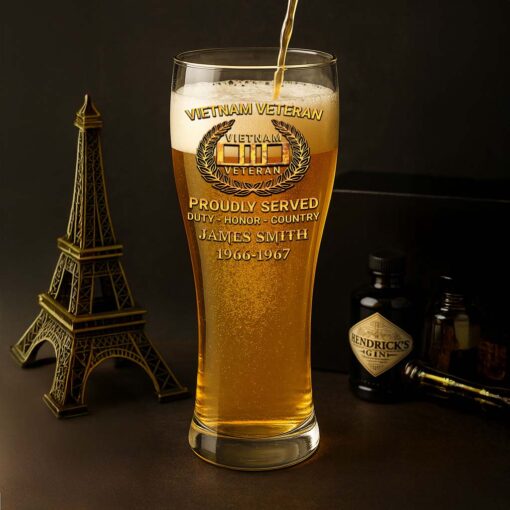 Personalized Vietnam Veteran Pilsner Glass, Vietnam Veteran Proudly Served Duty - Honor - Country NPHM5210503 - Image 4