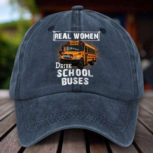 Personalized School Bus Distressed Washed Cotton Printed Hat MQHH5150504 - Image 5