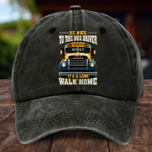 Personalized School Bus Distressed Washed Cotton Printed Hat MQHH5150502