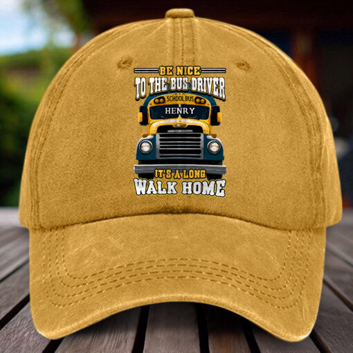 Personalized School Bus Distressed Washed Cotton Printed Hat MQHH5150502 - Image 7
