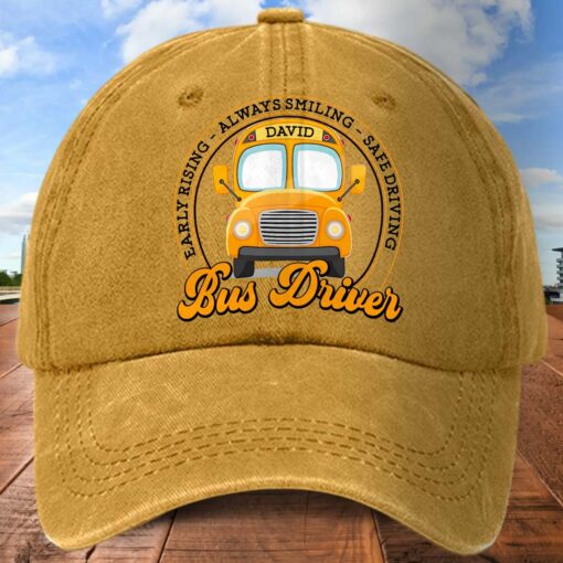 Personalized School Bus Distressed Washed Cotton Printed Hat MQND5220503 - Image 7