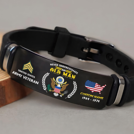 Personalized US Army Veteran Bracelet – Custom Name, Rank & Service Years Gift for Military Retired Men MQTZ5070501 - Image 2