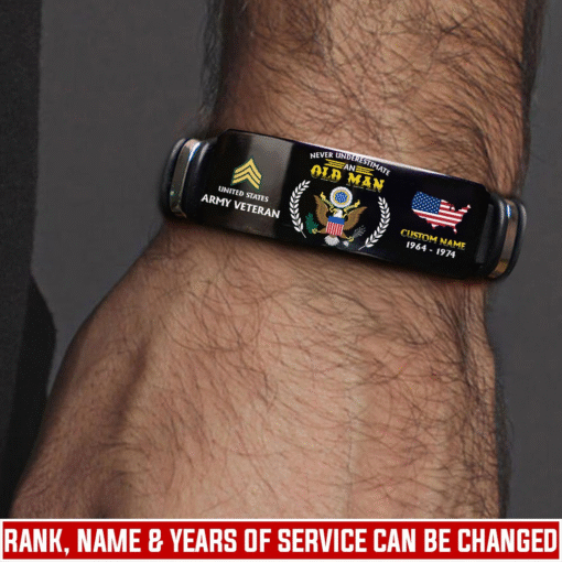 Personalized US Army Veteran Bracelet – Custom Name, Rank & Service Years Gift for Military Retired Men MQTZ5070501