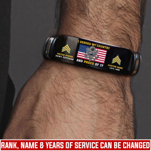 Personalized US Army Veteran Bracelet – Custom Name, Rank & Service Years Gift for Military Retired Men MQTZ5070509