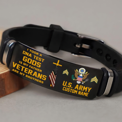 Personalized US Army Veteran Bracelet – Custom Name, Rank & Service Years Gift for Military Retired Men MQTZ5070510 - Image 2