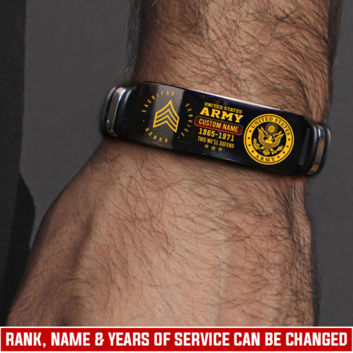 Personalized US Army Veteran Bracelet, Custom Name, Rank & Service Years Gift for Military Retired Men MQTZ5070515