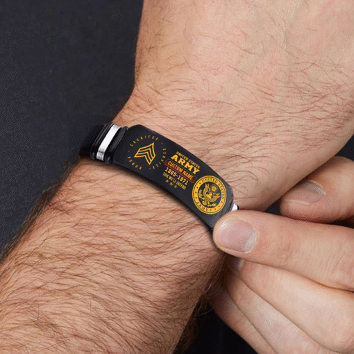 Personalized US Army Veteran Bracelet, Custom Name, Rank & Service Years Gift for Military Retired Men MQTZ5070515 - Image 2