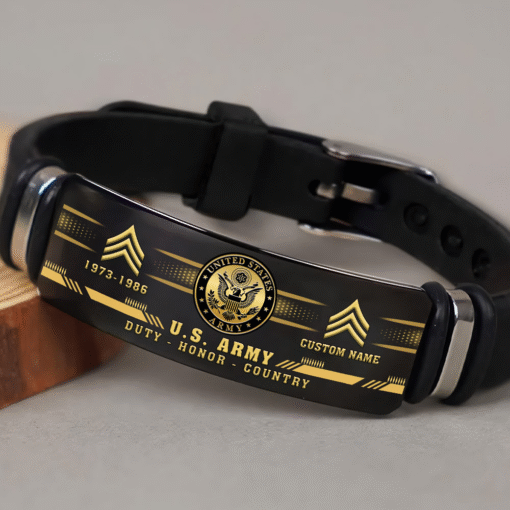 Personalized US Army Veteran Bracelet – Custom Name, Rank & Service Years Gift for Military Retired Men MQTZ5070505 - Image 2