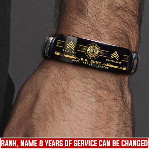 Personalized US Army Veteran Bracelet – Custom Name, Rank & Service Years Gift for Military Retired Men MQTZ5070505