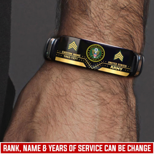 Personalized US Army Veteran Bracelet – Custom Name, Rank & Service Years Gift for Military Retired Men MQTZ5070506