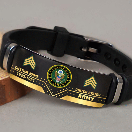 Personalized US Army Veteran Bracelet – Custom Name, Rank & Service Years Gift for Military Retired Men MQTZ5070506 - Image 2