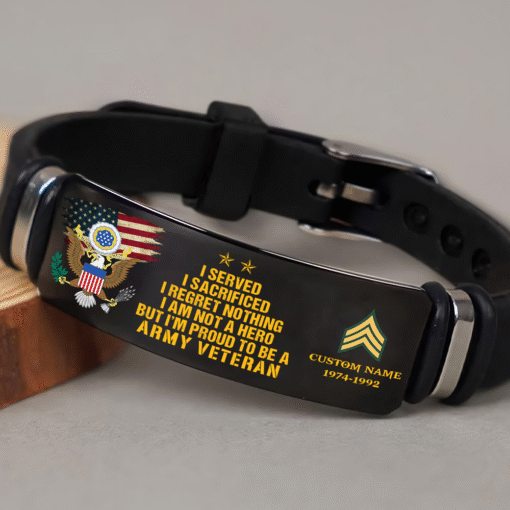 Personalized US Army Veteran Bracelet – Custom Name, Rank & Service Years Gift for Military Retired Men MQTZ5070507 - Image 2