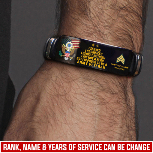 Personalized US Army Veteran Bracelet – Custom Name, Rank & Service Years Gift for Military Retired Men MQTZ5070507