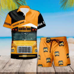 Personalized School Bus Driver Hawaiian Shirt and Shorts Set – Fun Summer Outfit MQND5290553
