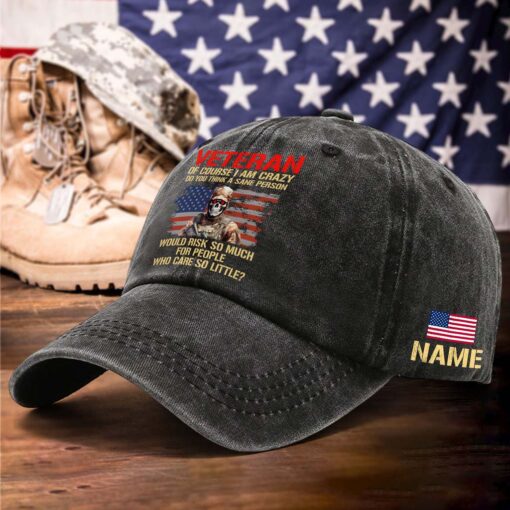 Personalized Veteran Of Course I Am Crazy Distressed Washed Cotton Printed Hat QFTD5070601 - Image 3