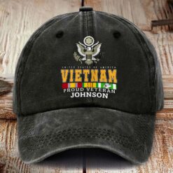 Personalized Vietnam Veteran Distressed Washed Cotton Printed Hat MQHM5100602