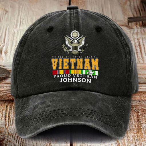 Personalized Vietnam Veteran Distressed Washed Cotton Printed Hat MQHM5100602