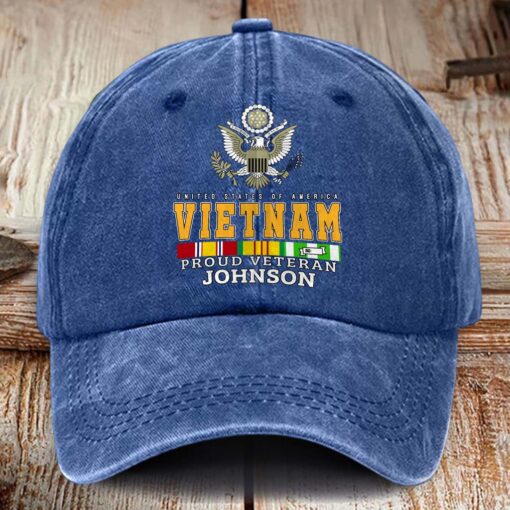 Personalized Vietnam Veteran Distressed Washed Cotton Printed Hat MQHM5100602 - Image 8