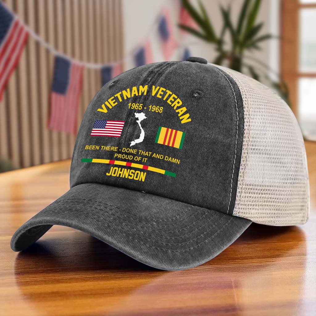 Personalized Vietnam Veteran Baseball Cap, 2D Denim Hat With Mesh QFTD5160601 - Image 7