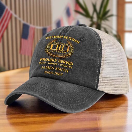 Personalized Vietnam Veteran Baseball Cap, 2D Denim Hat With Mesh QFTD5160604 - Image 7