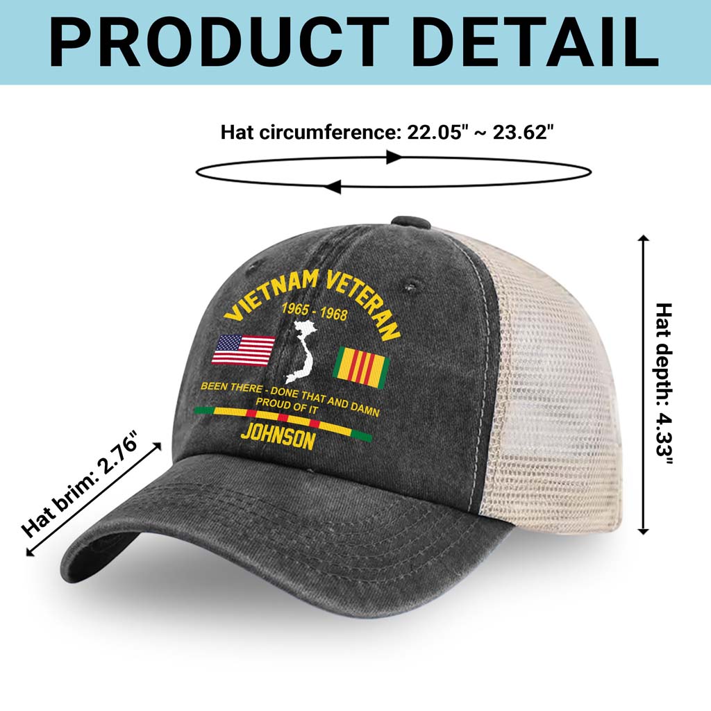 Personalized Vietnam Veteran Baseball Cap, 2D Denim Hat With Mesh QFTD5160601 - Image 6