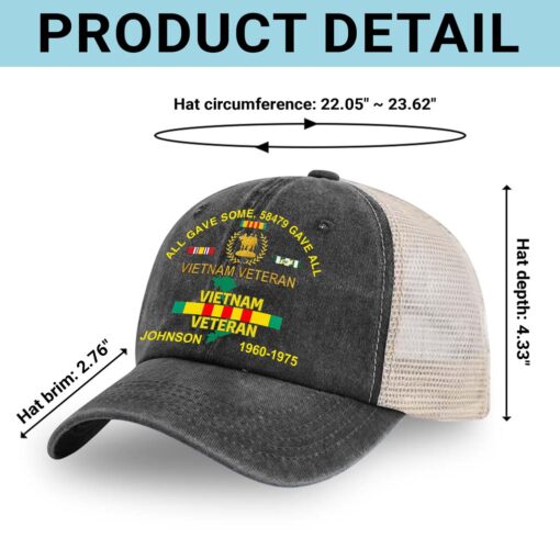 Personalized Vietnam Veteran Baseball Cap, 2D Denim Hat With Mesh QFTD5160602 - Image 6