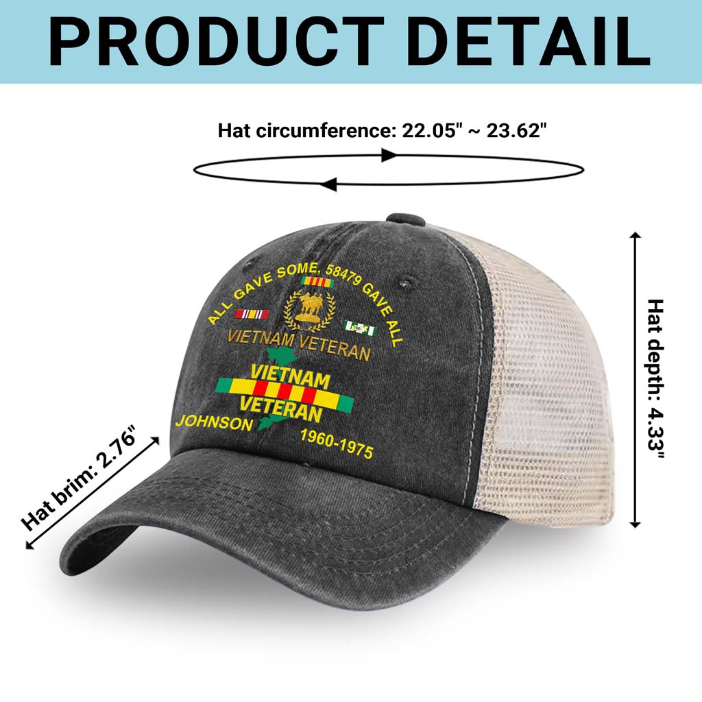 Personalized Vietnam Veteran Baseball Cap, 2D Denim Hat With Mesh QFTD5160602 - Image 6