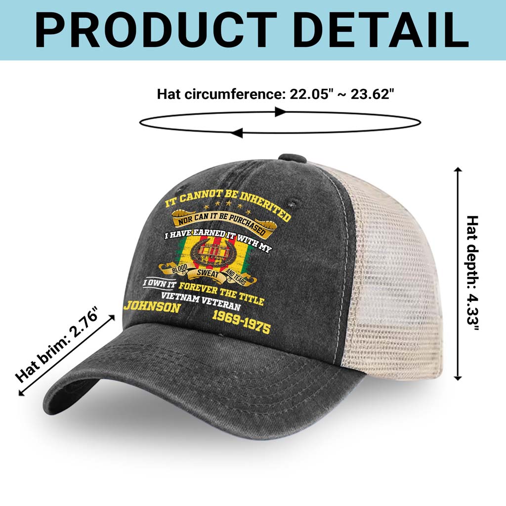 Personalized Vietnam Veteran Baseball Cap, 2D Denim Hat With Mesh QFTD5160603 - Image 6